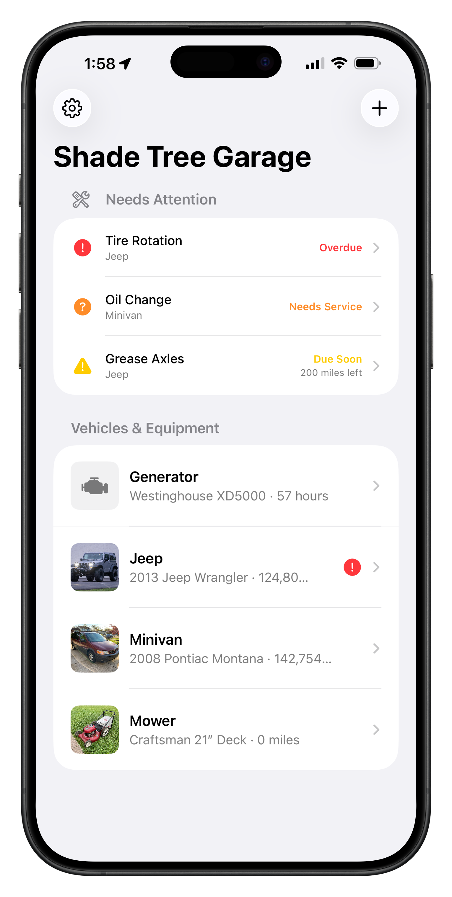 Shade Tree Garage App Dashboard